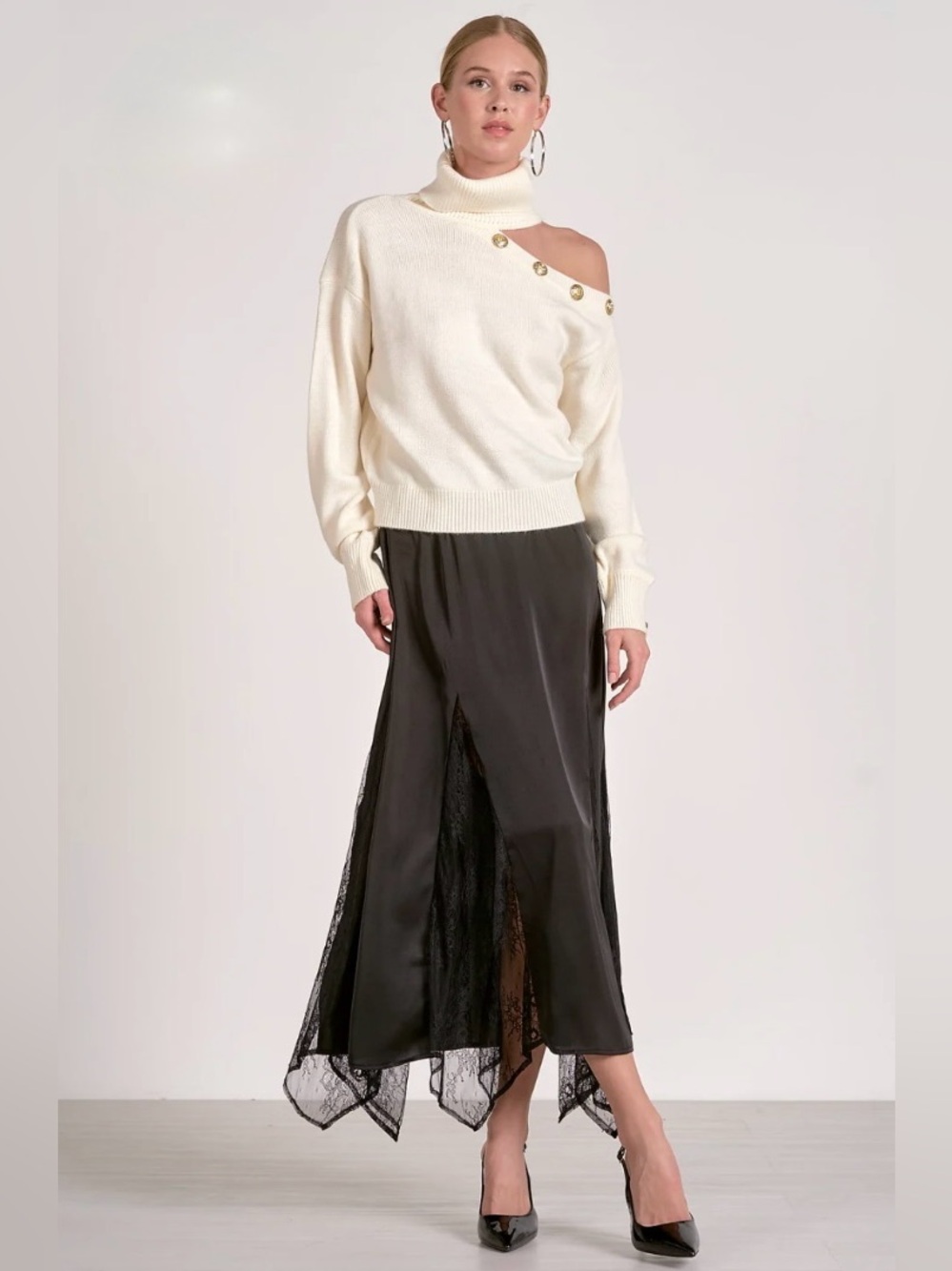 Elan Lace Midi Satin Skirt
